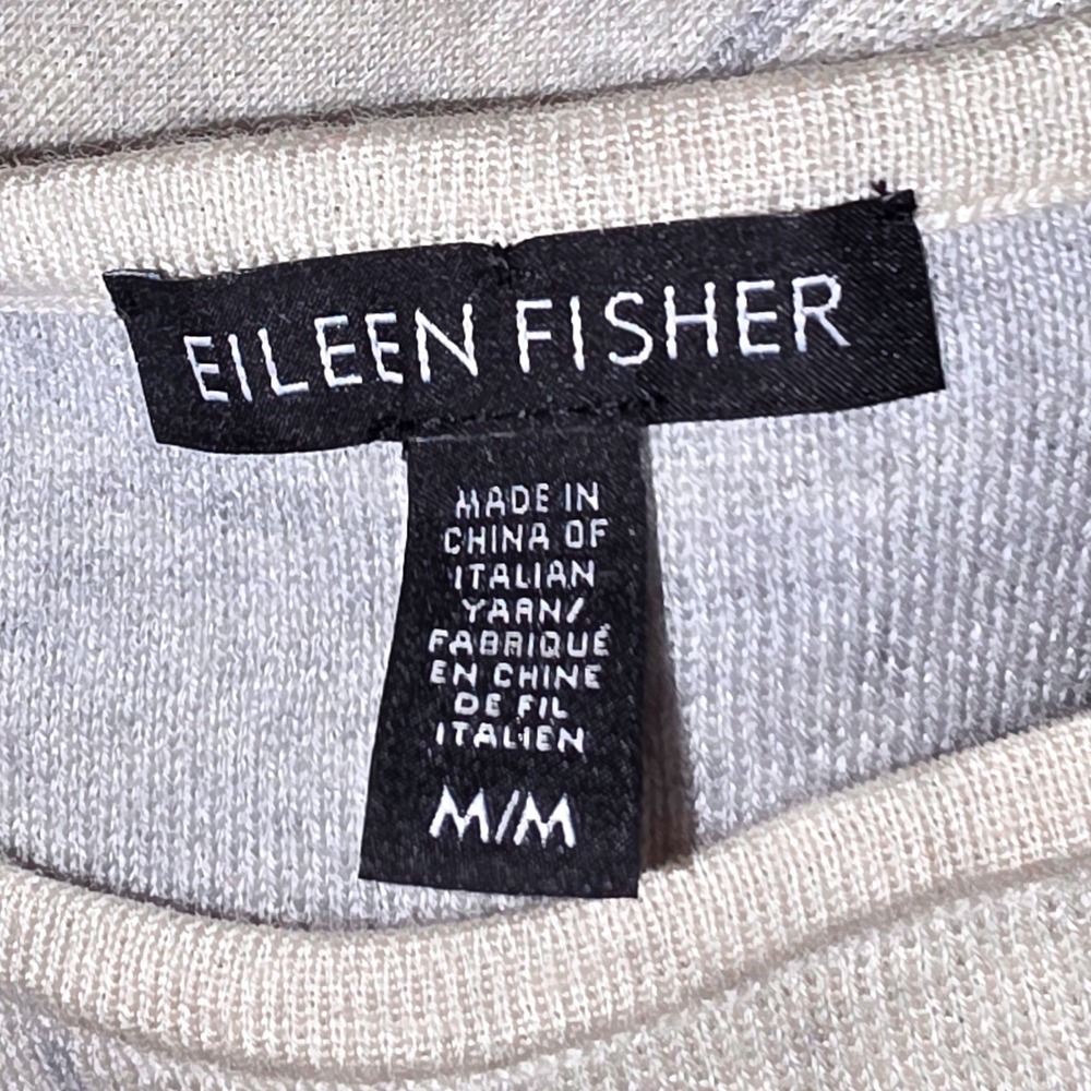 Eileen Fisher Women's Windowpane Merino Wool Sweater Size M Grey Cream - Picture 11 of 12